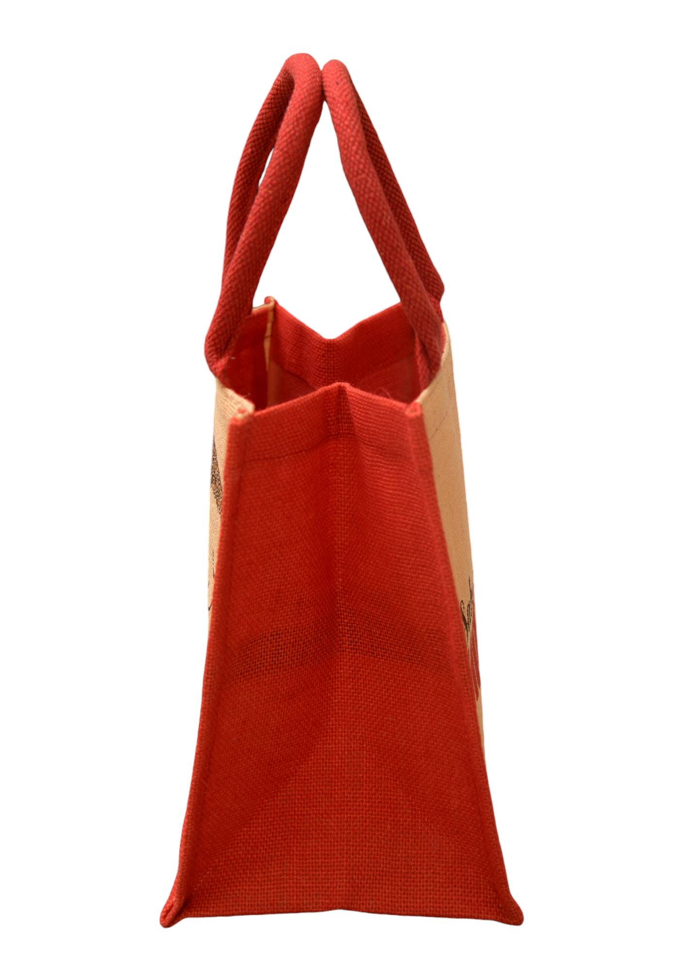 JUTE COTTAGE MOH MAYA PRINT LUNCH ZIPPER SUSTAINABLE, ECO-FRIENDLY, 100% GENUINE JUTE, STYLISH (CREAM/RED 11X10X7)