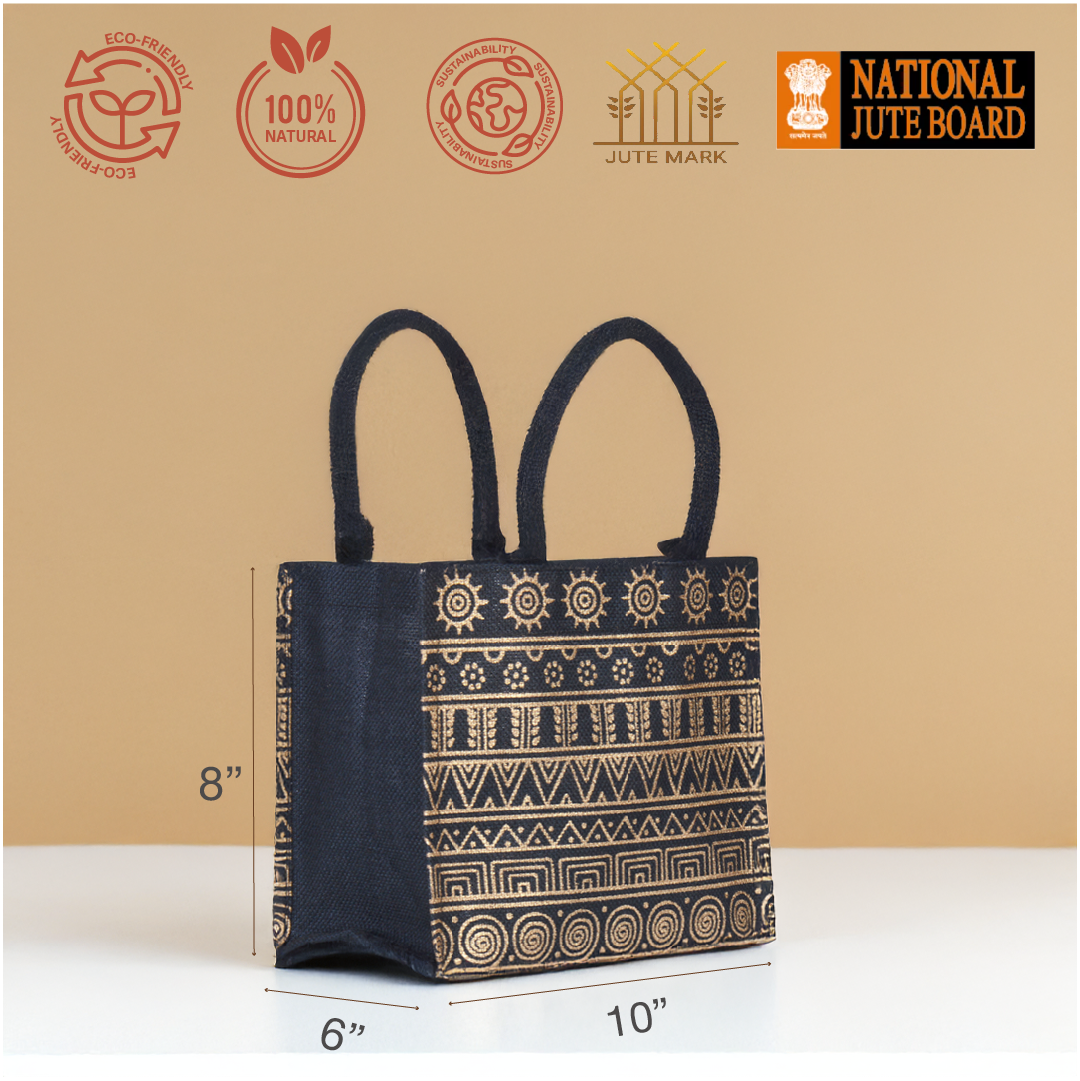 Aztec Print Jute Lunch Bag