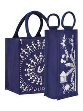 Load image into Gallery viewer, Combo of 11X10 WARLI ZIPPER LUNCH (B-253-NAVY BLUE) and BOTTLE BAG WARLI PRINT 2 (B-162-BLUE)
