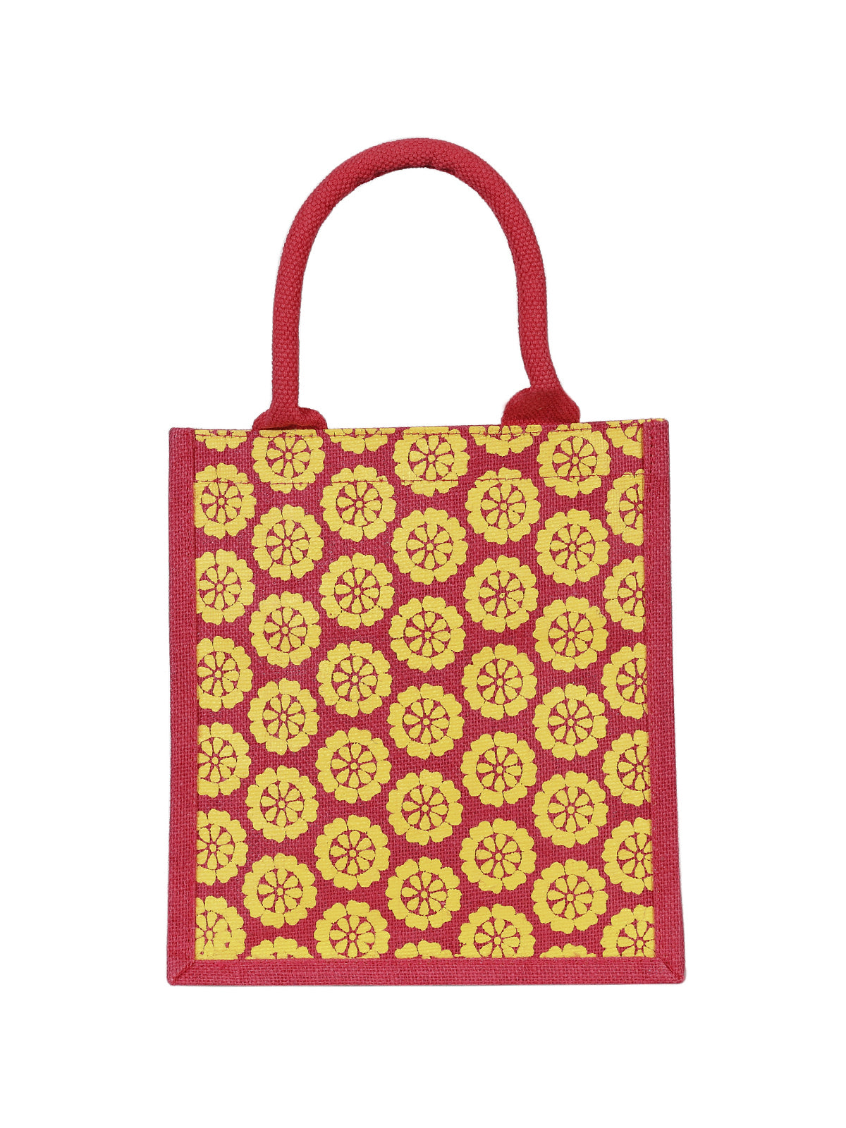 JUTE COTTAGE POCKET ZIPPER LUNCH BAG, SUSTAINABLE, ECO-FRIENDLY, 100% GENUINE JUTE, STYLISH (HOT PINK 11X10X7)