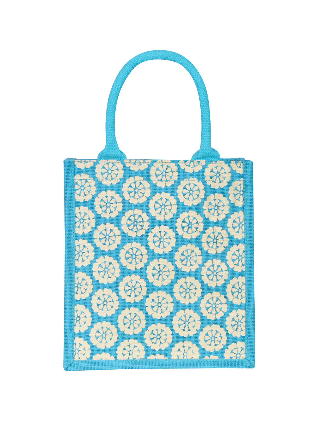 JUTE COTTAGE POCKET ZIPPER LUNCH BAG, SUSTAINABLE, ECO-FRIENDLY, 100% GENUINE JUTE, STYLISH (TURQUOISE BLUE 11X10X7)