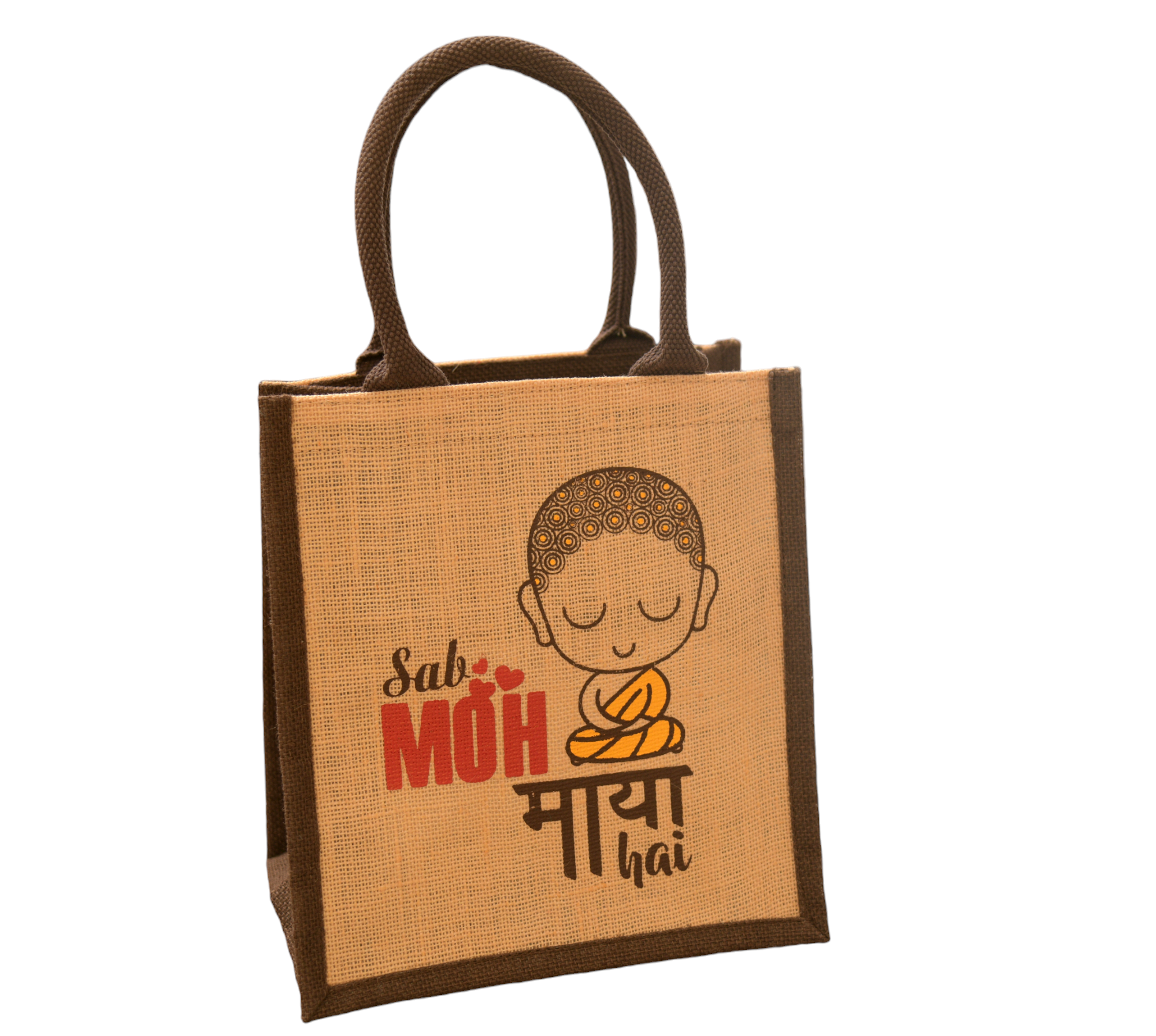 JUTE COTTAGE MOH MAYA PRINT LUNCH ZIPPER SUSTAINABLE, ECO-FRIENDLY, 100% GENUINE JUTE, STYLISH (CREAM/RED 11X10X7)