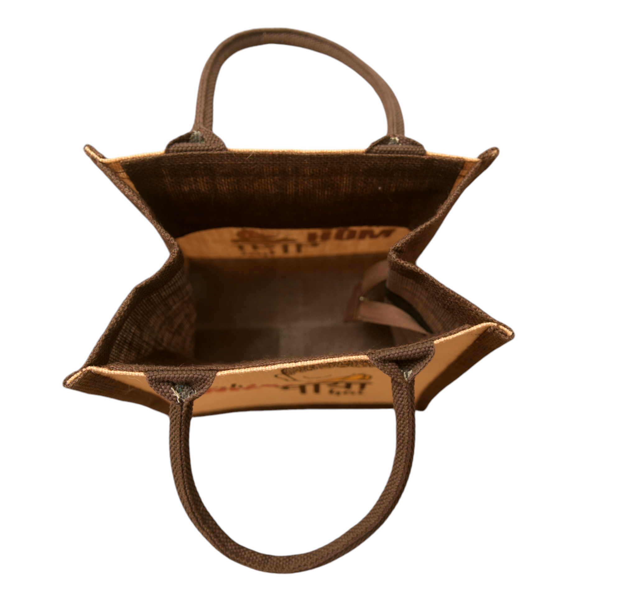JUTE COTTAGE MOH MAYA PRINT LUNCH ZIPPER SUSTAINABLE, ECO-FRIENDLY, 100% GENUINE JUTE, STYLISH (CREAM/BROWN 11X10X7)