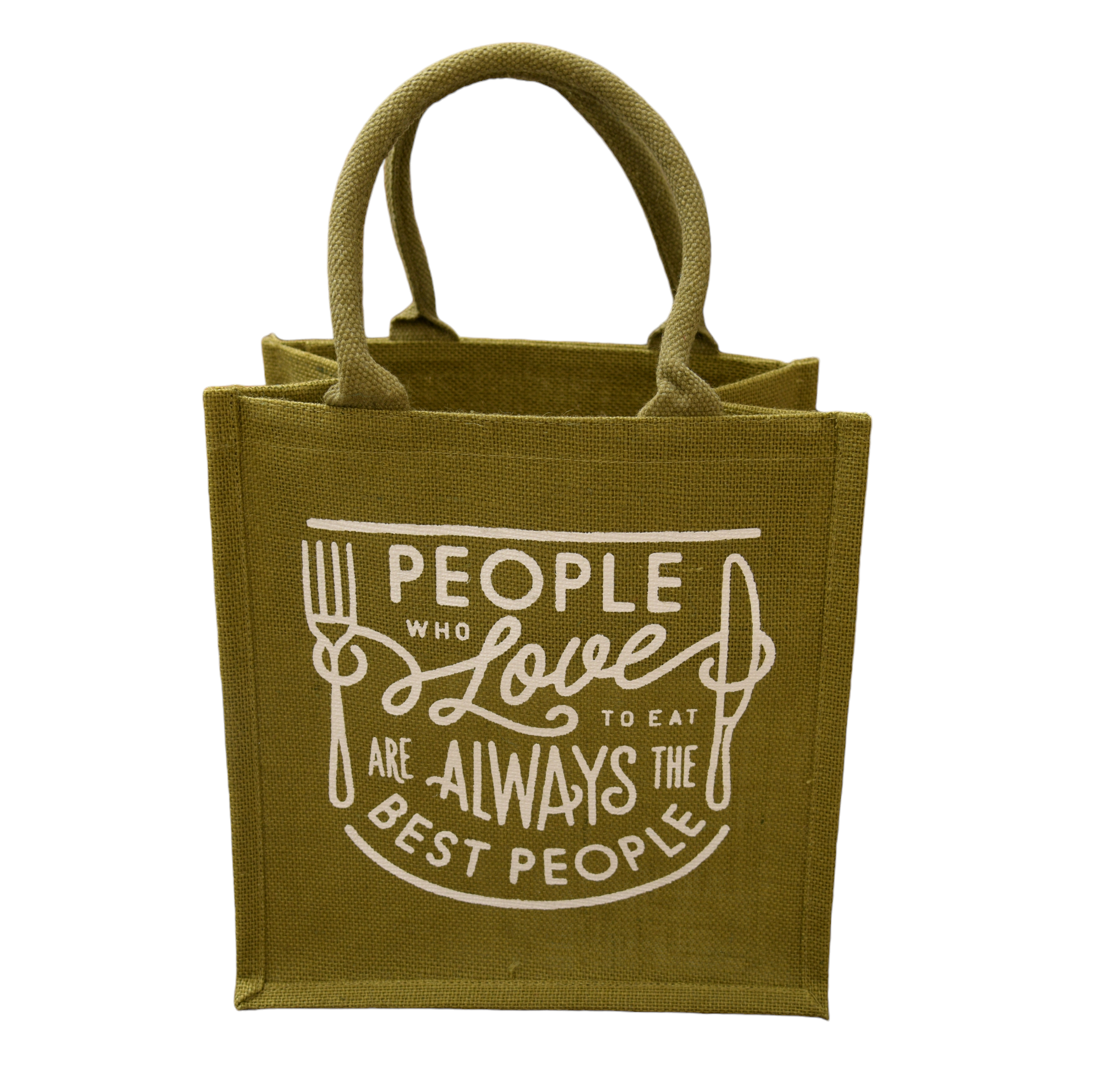 JUTE COTTAGE LOVE TO EAT PRINT LUNCH ZIPPER, SUSTAINABLE, ECO-FRIENDLY, 100% GENUINE JUTE, STYLISH (OLIVE GREEN 12X12X7)