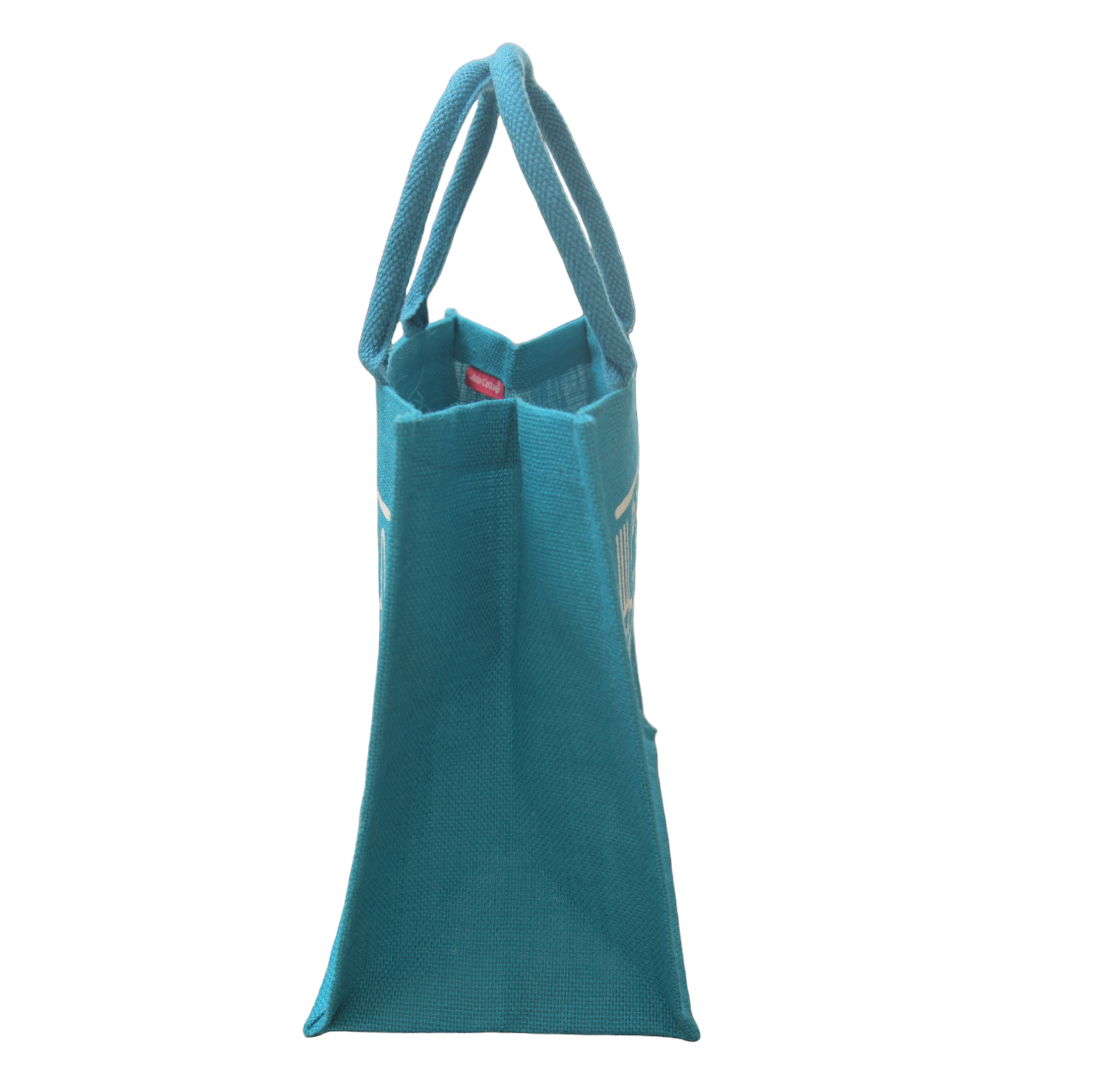 JUTE COTTAGE LOVE TO EAT PRINT LUNCH ZIPPER, SUSTAINABLE, ECO-FRIENDLY, 100% GENUINE JUTE, STYLISH (TURQUOISE BLUE 12X12X7)