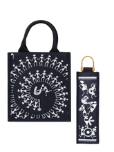 Load image into Gallery viewer, Combo of 11X10 WARLI ZIPPER LUNCH (B-253-BLACK) and BOTTLE BAG WARLI PRINT 2 (B-163-BLACK)
