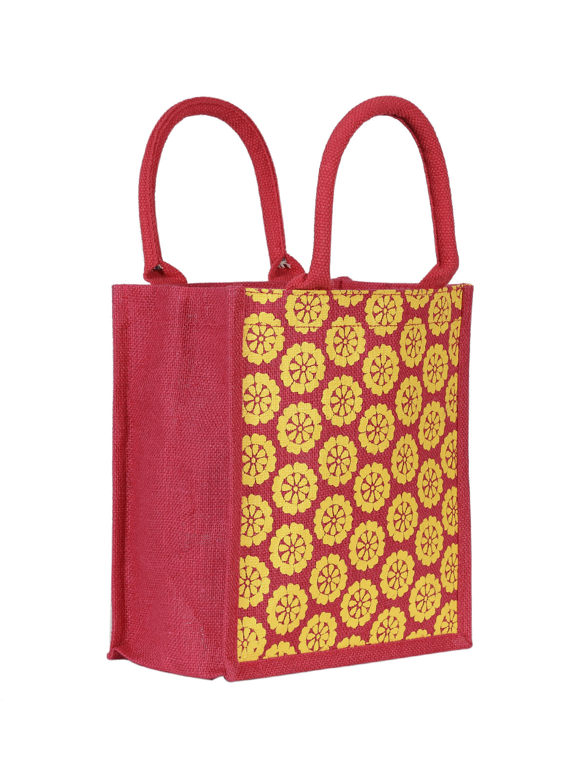JUTE COTTAGE POCKET ZIPPER LUNCH BAG, SUSTAINABLE, ECO-FRIENDLY, 100% GENUINE JUTE, STYLISH (HOT PINK 11X10X7)