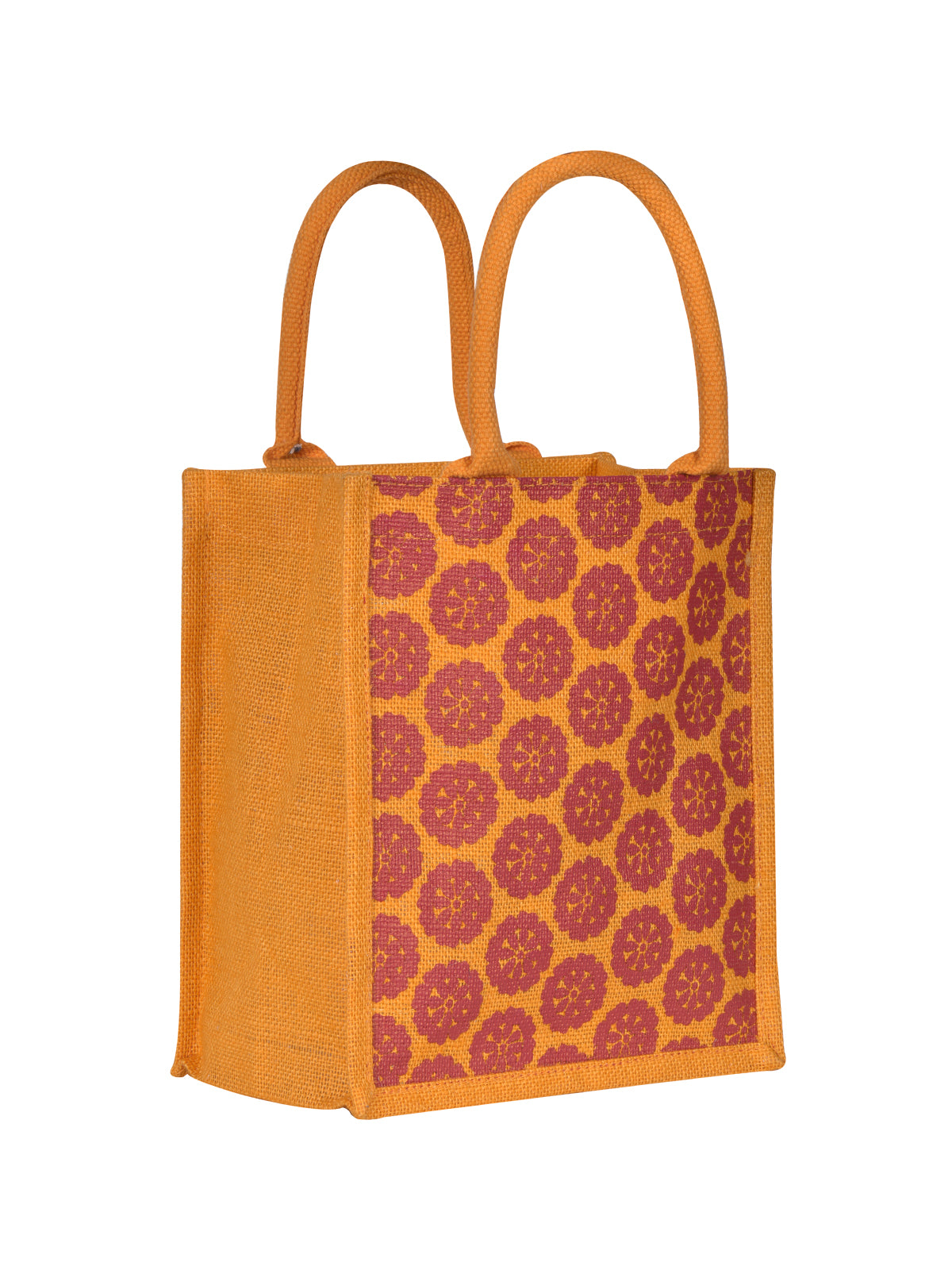 JUTE COTTAGE POCKET ZIPPER LUNCH BAG, SUSTAINABLE, ECO-FRIENDLY, 100% GENUINE JUTE, STYLISH (YELLOW 11X10X7)