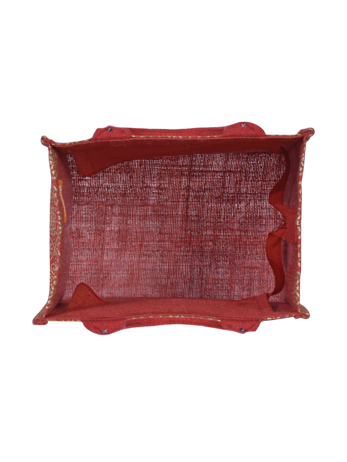 JUTE COTTAGE MUGHAL PRINT ZIPPER LUNCH BAG, SUSTAINABLE, ECO-FRIENDLY, 100% GENUINE JUTE, STYLISH (RED 10X10X7)