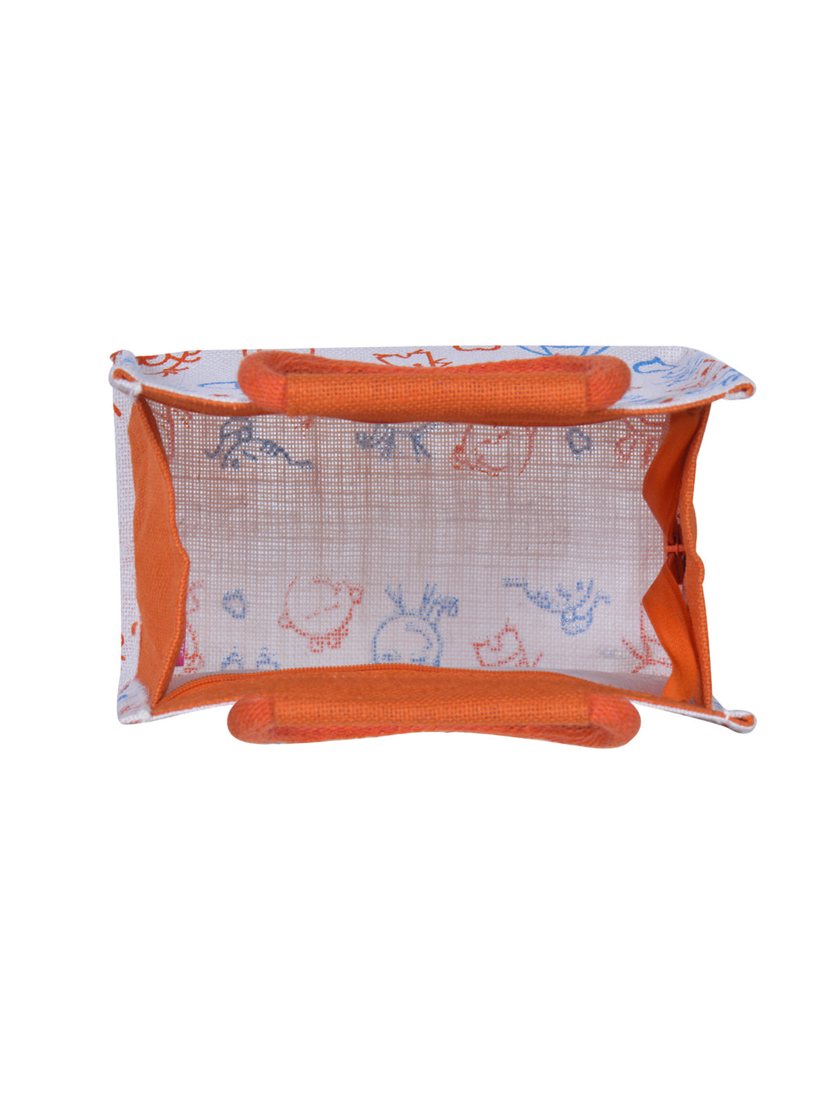 JUTE COTTAGE CHILDREN PRINT LUNCH ZIPPER, SUSTAINABLE, ECO-FRIENDLY, 100% GENUINE JUTE, STYLISH (ORANGE 10X10X6)