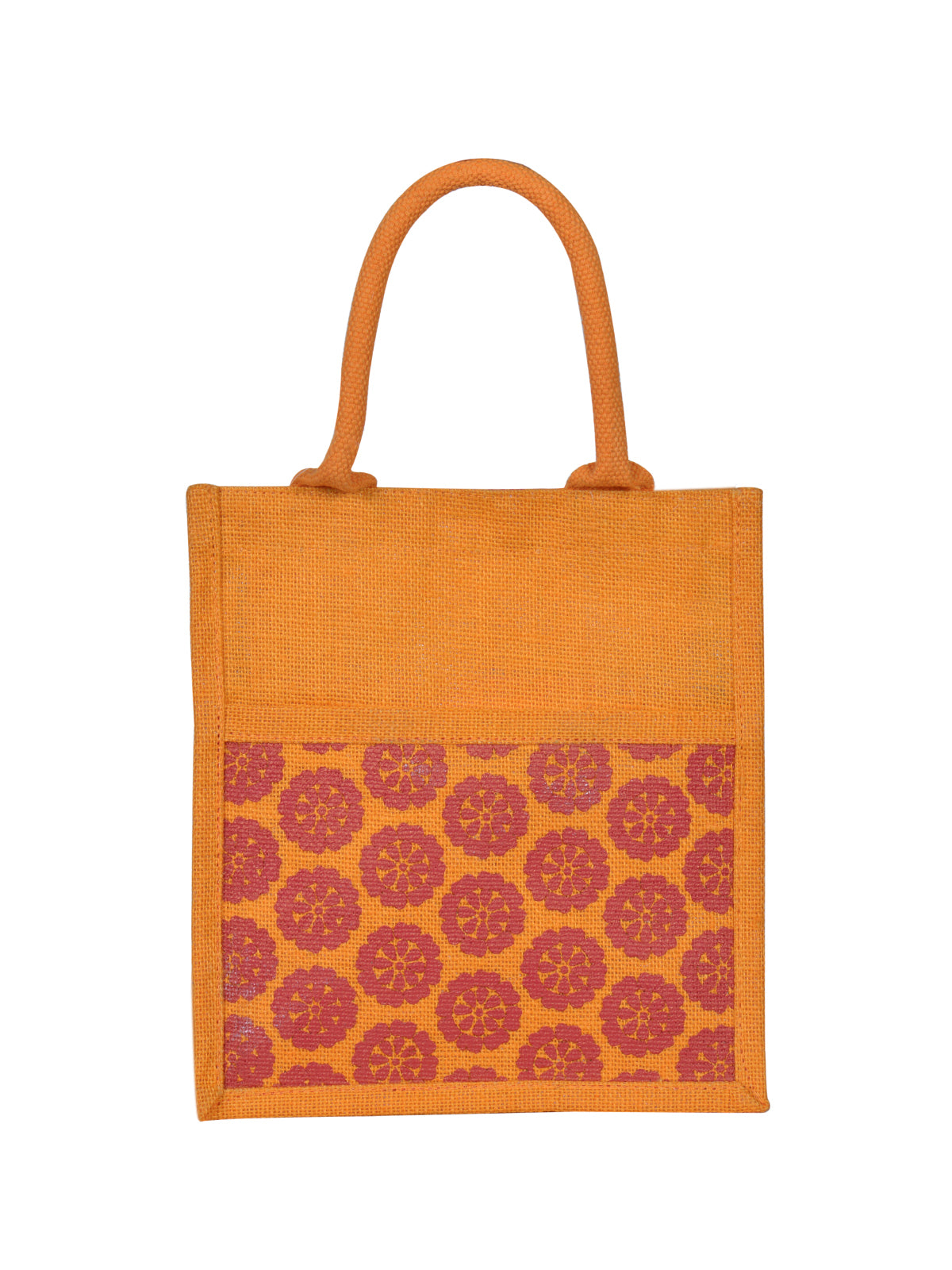 JUTE COTTAGE POCKET ZIPPER LUNCH BAG, SUSTAINABLE, ECO-FRIENDLY, 100% GENUINE JUTE, STYLISH (YELLOW 11X10X7)