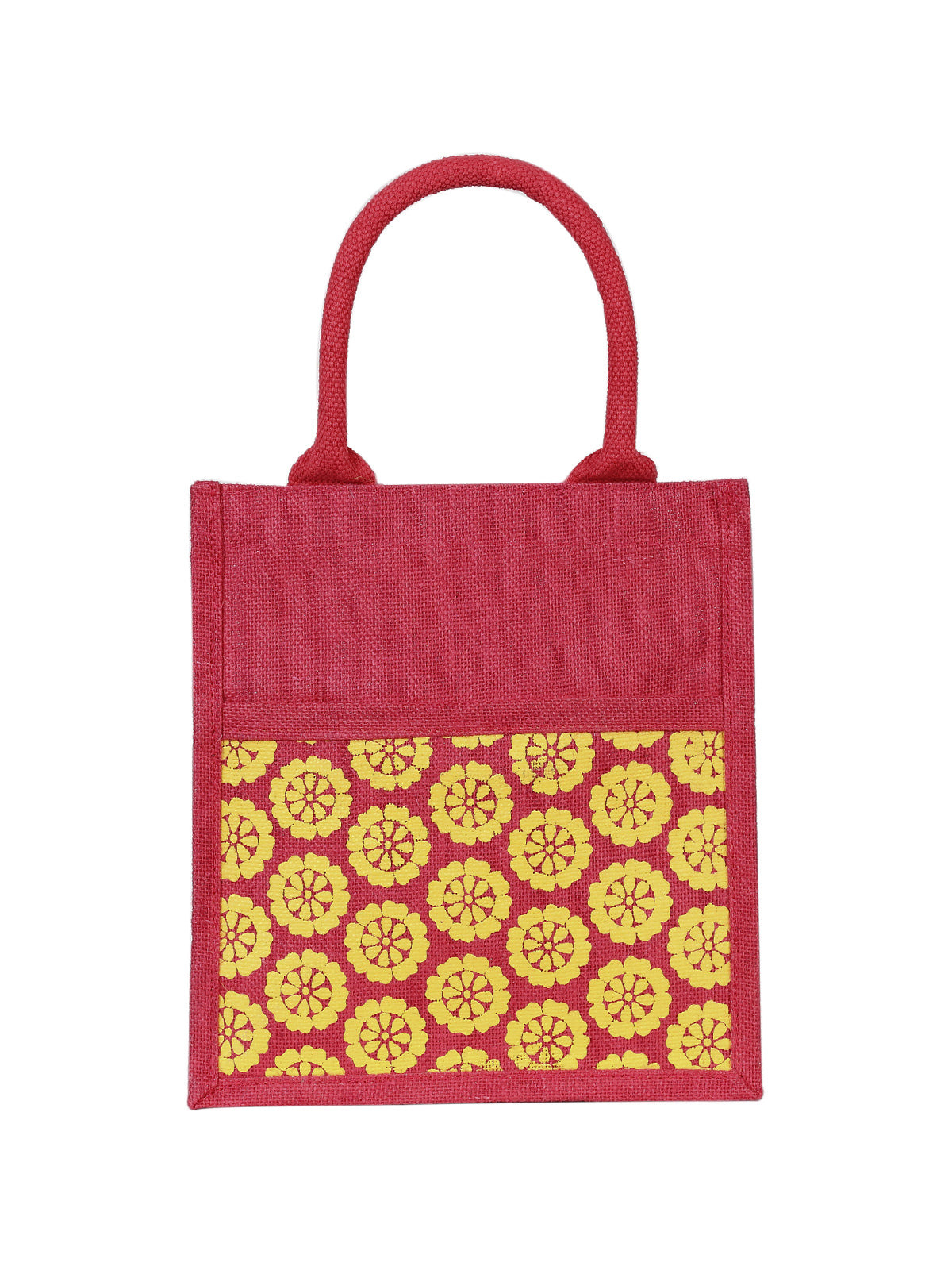 JUTE COTTAGE POCKET ZIPPER LUNCH BAG, SUSTAINABLE, ECO-FRIENDLY, 100% GENUINE JUTE, STYLISH (HOT PINK 11X10X7)