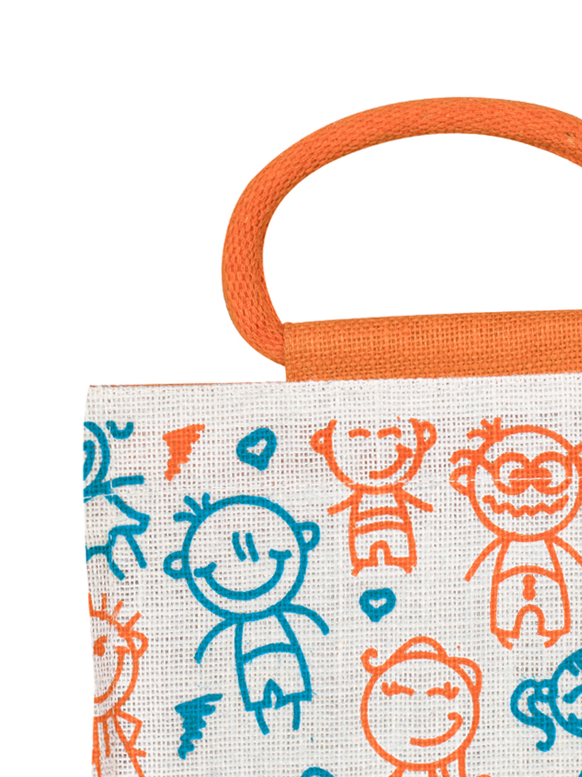 JUTE COTTAGE CHILDREN PRINT LUNCH ZIPPER, SUSTAINABLE, ECO-FRIENDLY, 100% GENUINE JUTE, STYLISH (ORANGE 10X10X6)