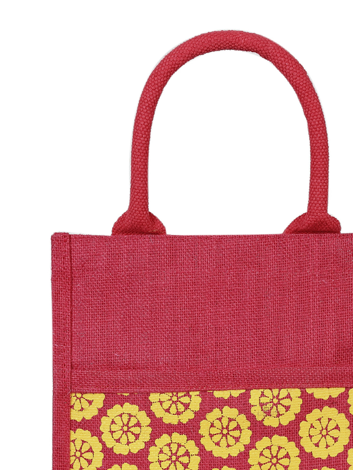 JUTE COTTAGE POCKET ZIPPER LUNCH BAG, SUSTAINABLE, ECO-FRIENDLY, 100% GENUINE JUTE, STYLISH (HOT PINK 11X10X7)