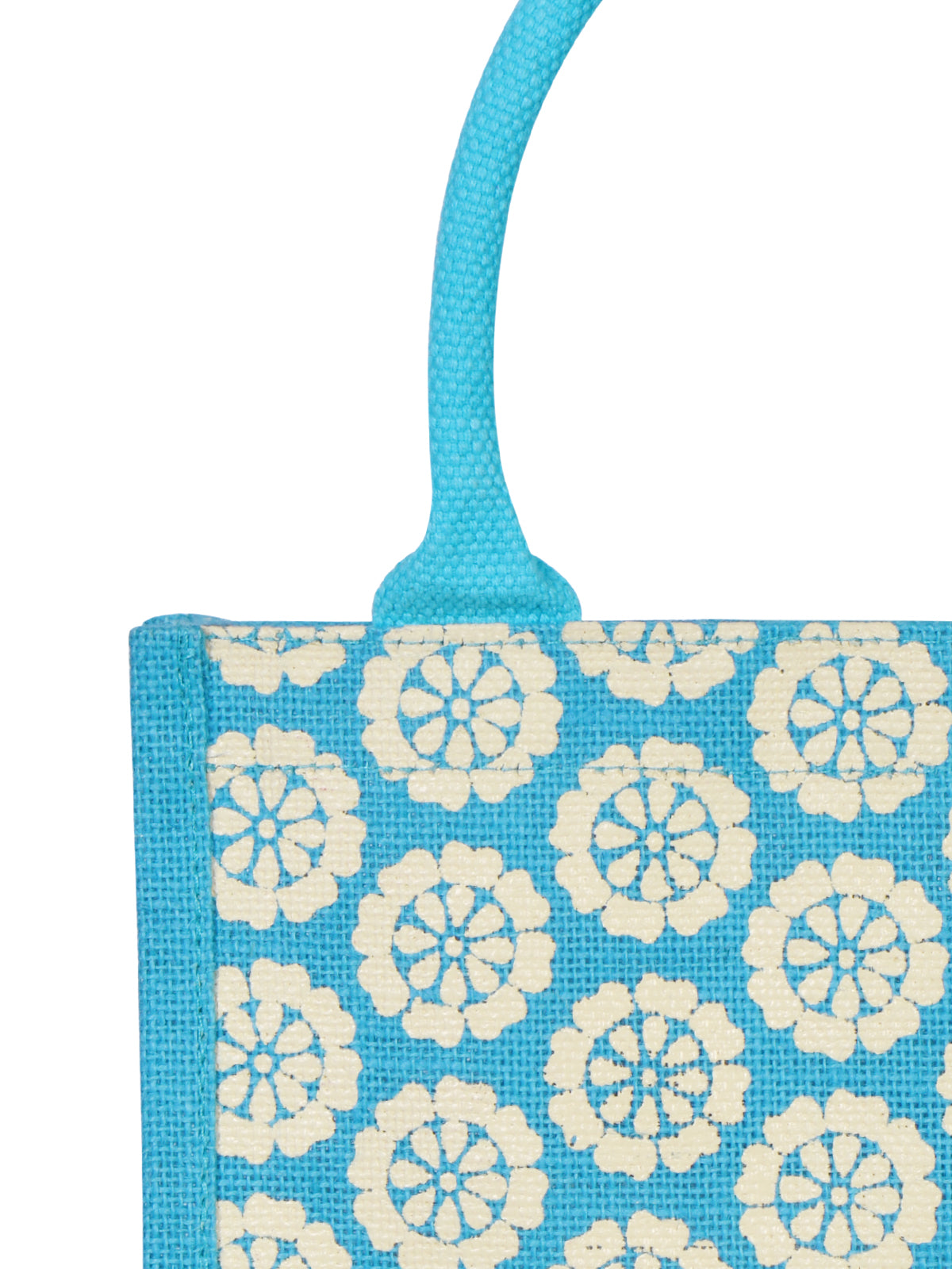 JUTE COTTAGE POCKET ZIPPER LUNCH BAG, SUSTAINABLE, ECO-FRIENDLY, 100% GENUINE JUTE, STYLISH (TURQUOISE BLUE 11X10X7)