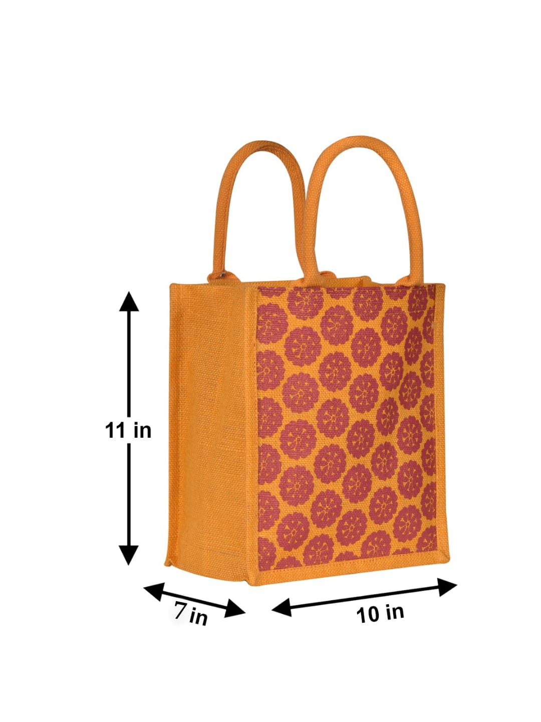 JUTE COTTAGE POCKET ZIPPER LUNCH BAG, SUSTAINABLE, ECO-FRIENDLY, 100% GENUINE JUTE, STYLISH (YELLOW 11X10X7)