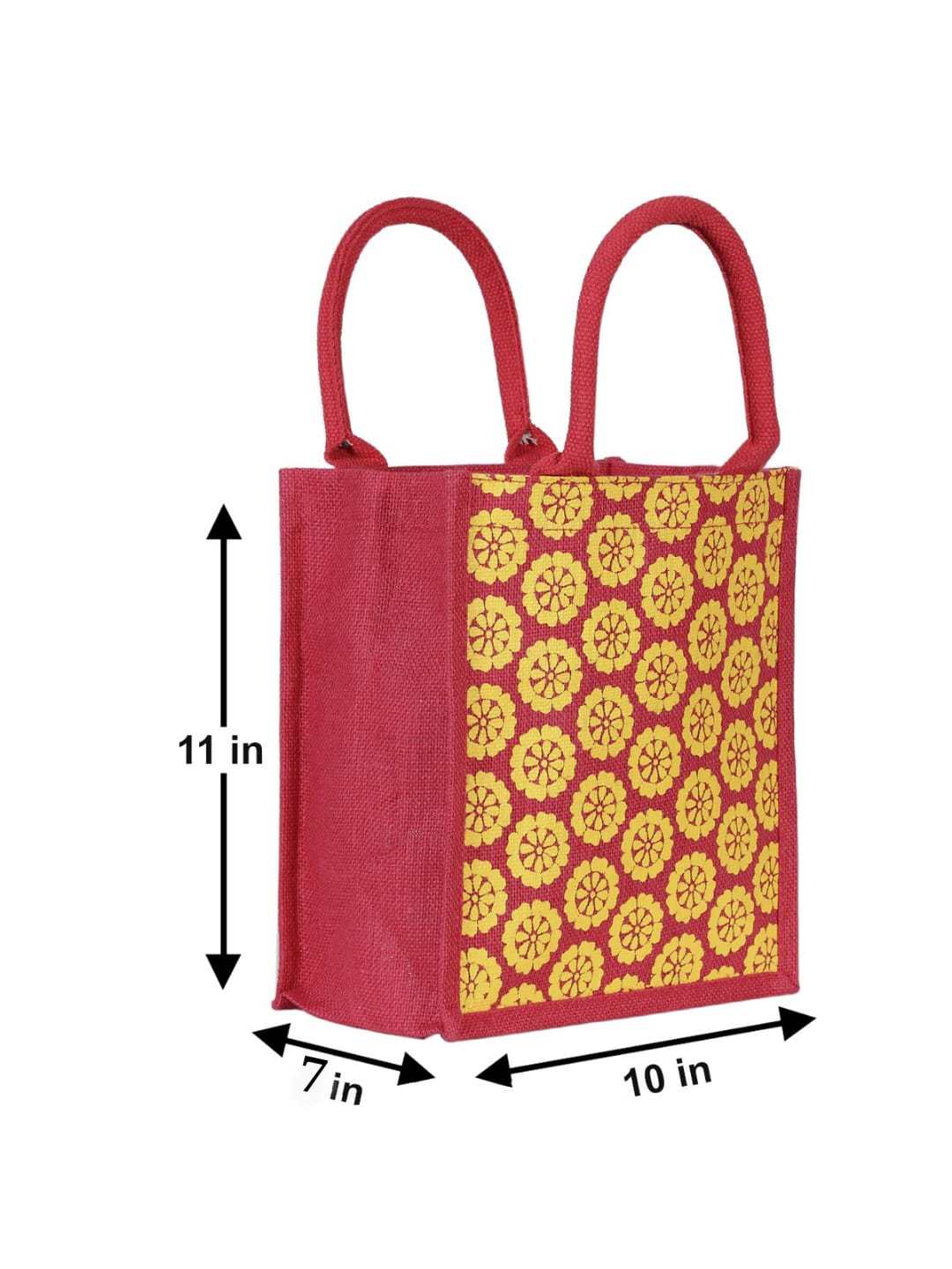 JUTE COTTAGE POCKET ZIPPER LUNCH BAG, SUSTAINABLE, ECO-FRIENDLY, 100% GENUINE JUTE, STYLISH (HOT PINK 11X10X7)