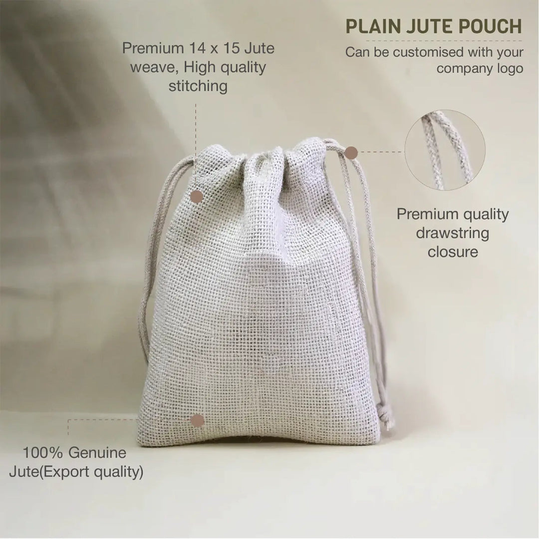 Plain White Jute Pouch (Medium)- Pack of 100