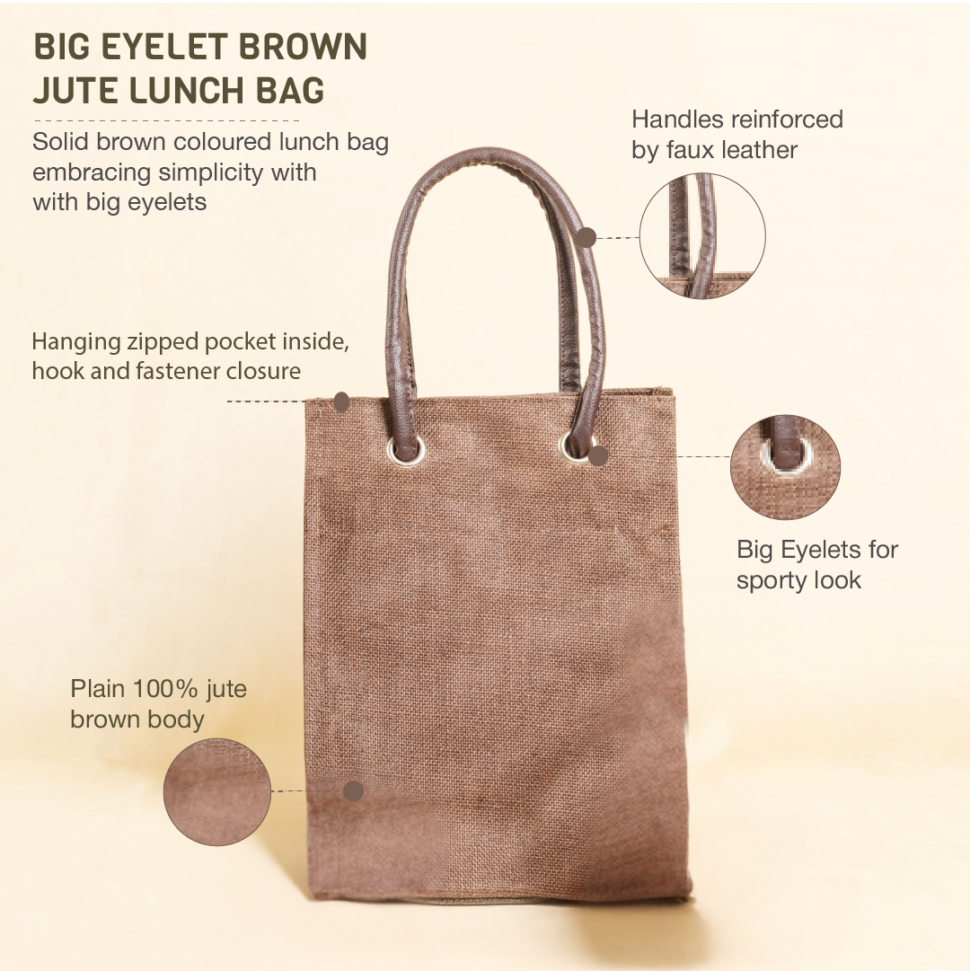 Big Eyelet Jute Lunch Bag Large