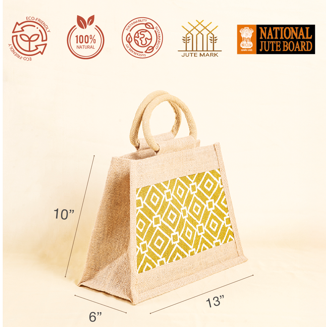 Taper Zipper Jute Lunch Bag