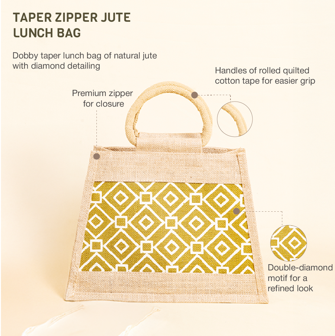 Taper Zipper Jute Lunch Bag