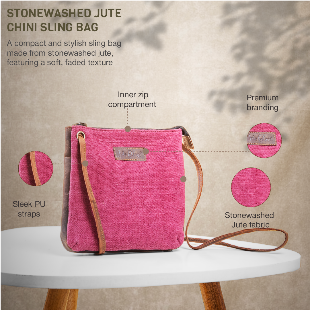 Stonewashed Jute Chini Sling Bag- Maroon