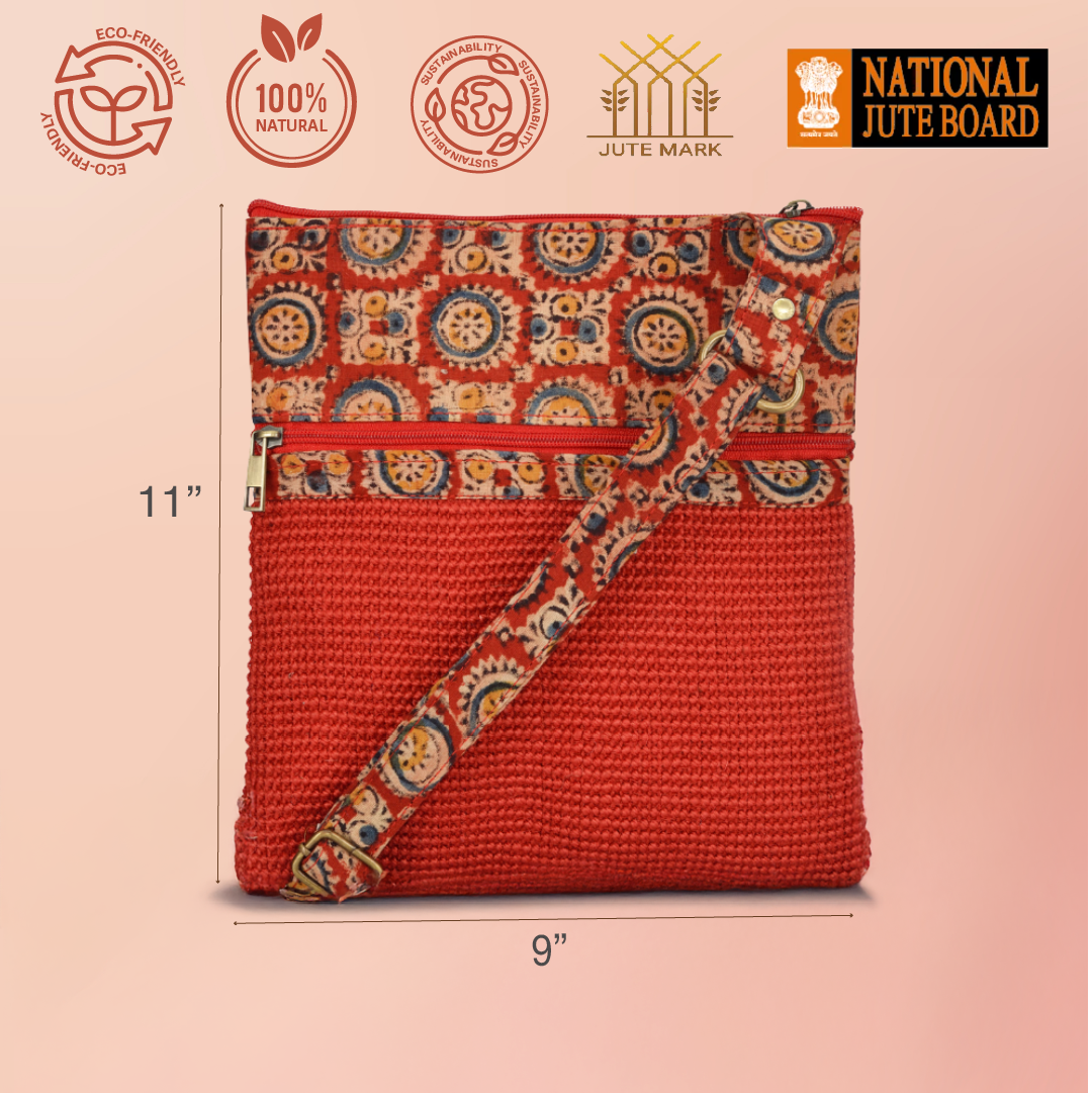 Dobby Kalamkari Jute Sling Bag Medium