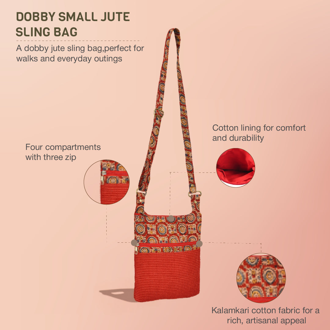 Dobby Kalamkari Jute Sling Bag Medium