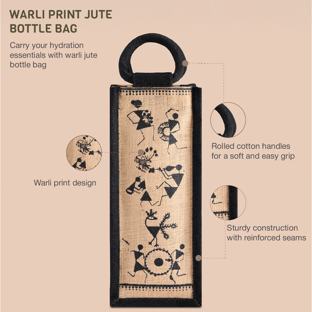 Warli Print Jute Bottle Bag