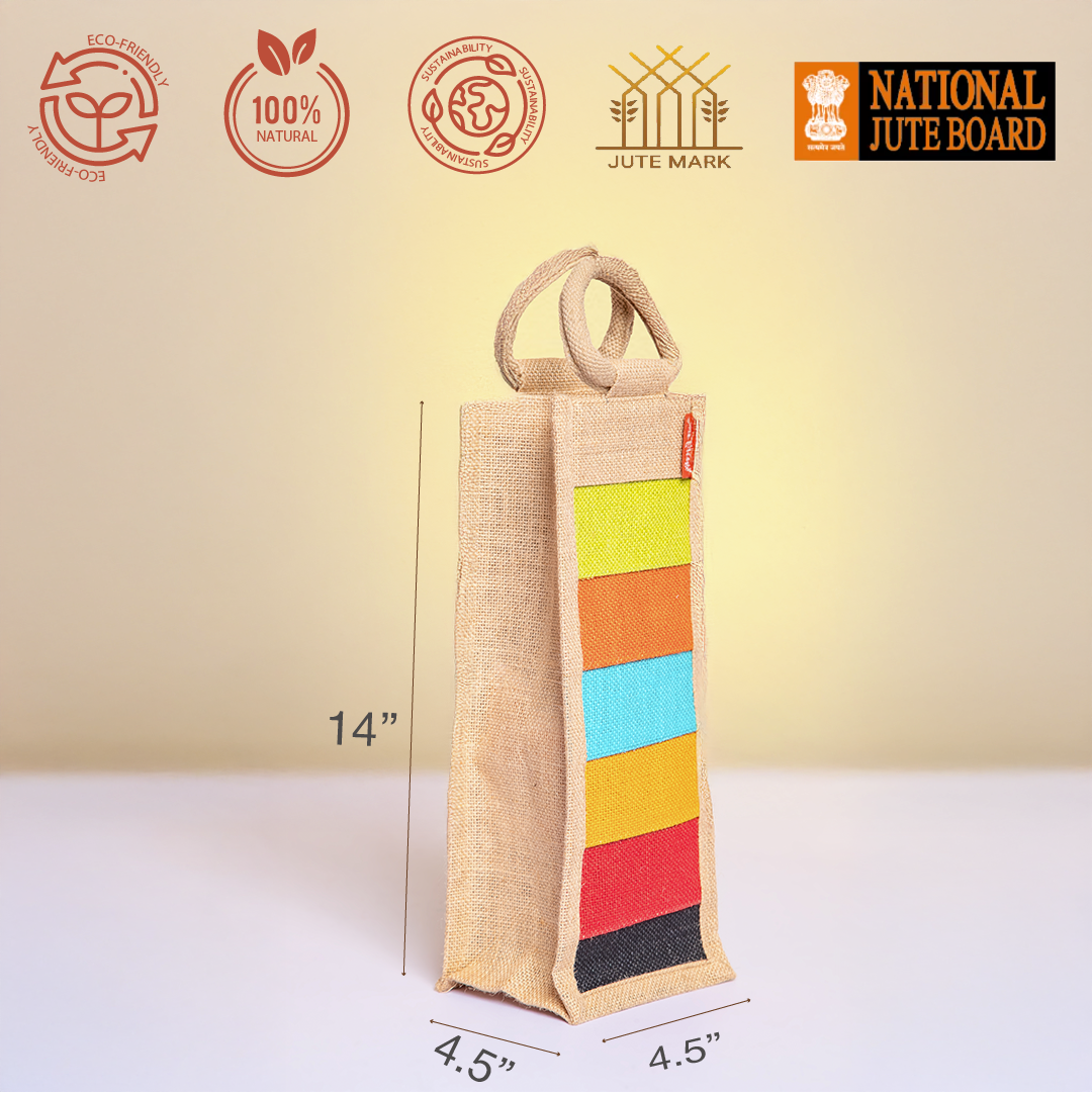 Multicolor Patchwork Jute Bottle Bag