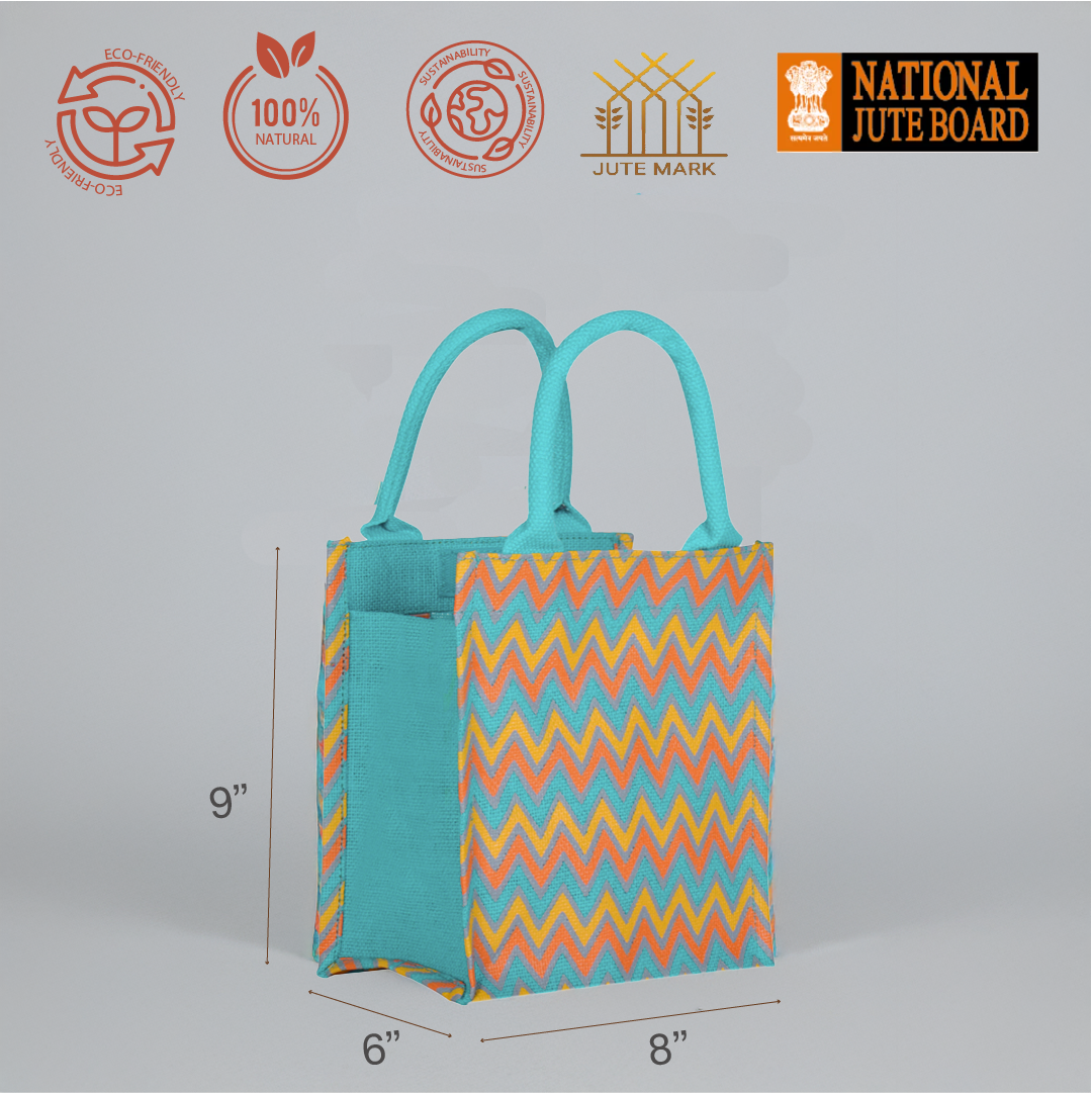 Zig Zag Multicolour Jute Lunch Bag