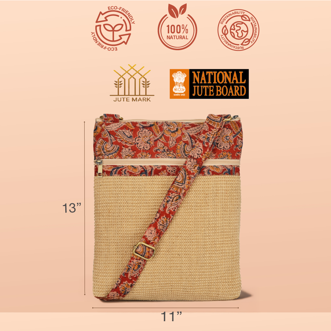 Dobby Kalamkari Jute Sling Bag Large