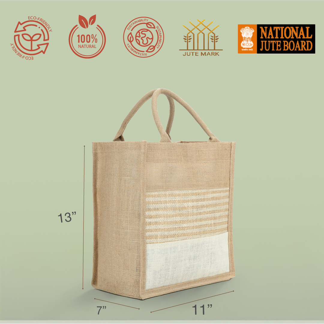 3 Striped Jute Lunch Bag