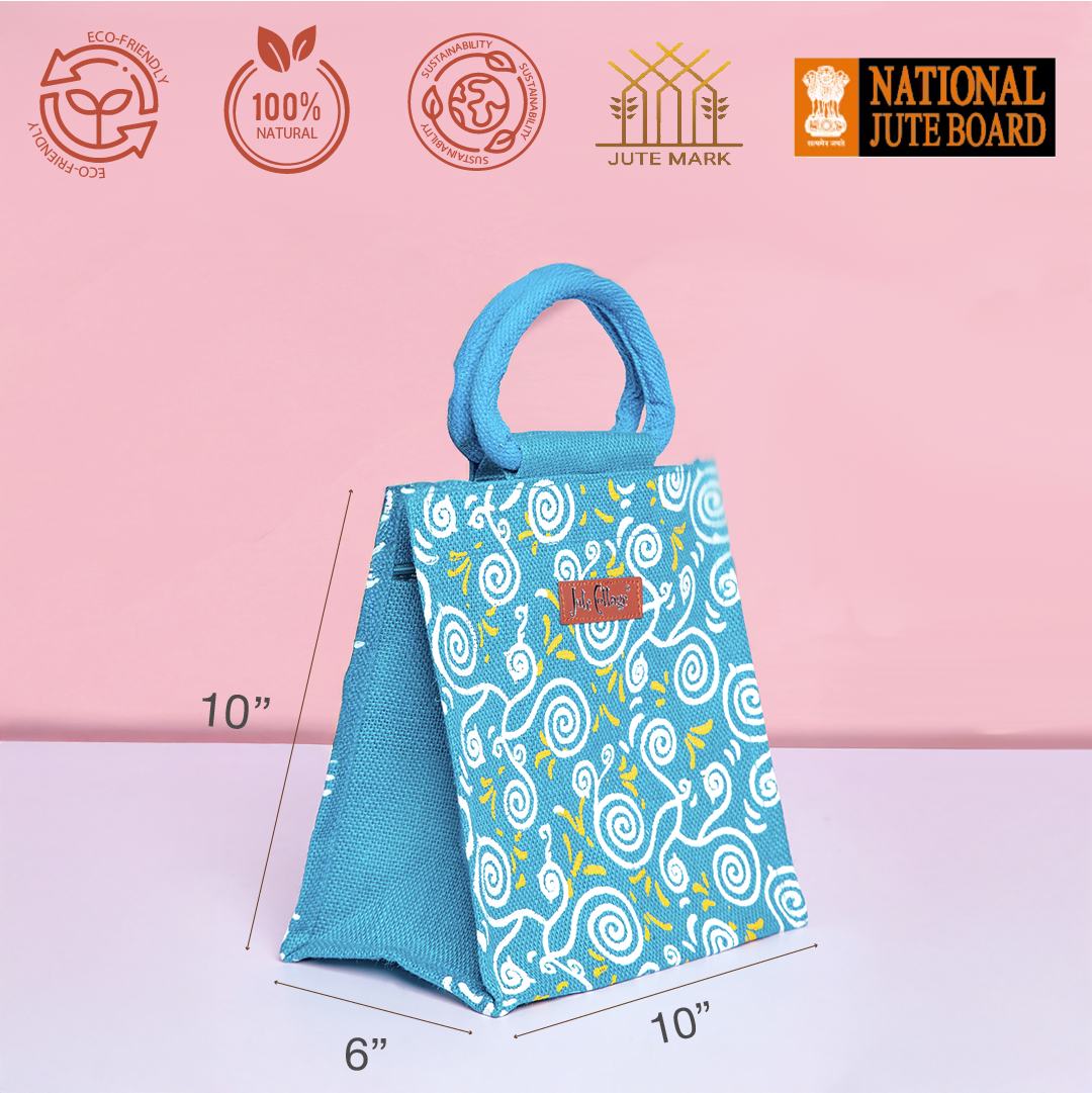 All Over Print Zipper Jute Lunch Bag