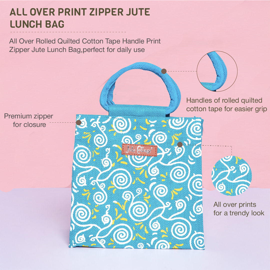 All Over Print Zipper Jute Lunch Bag