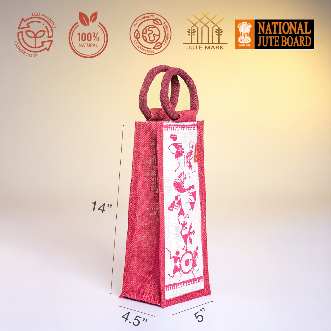 Warli Print Jute Bottle Bag