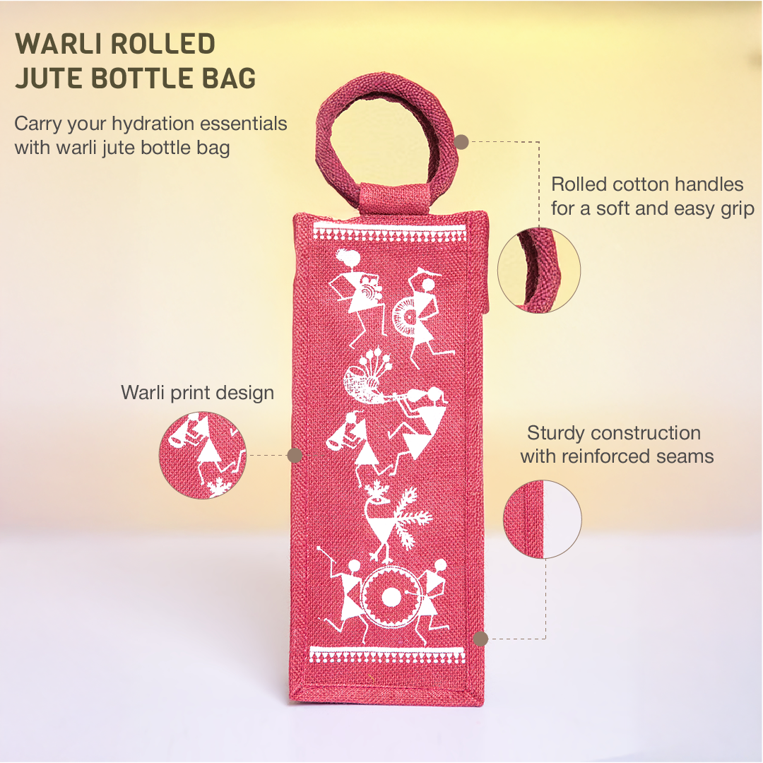 Warli Print Jute Bottle Bag