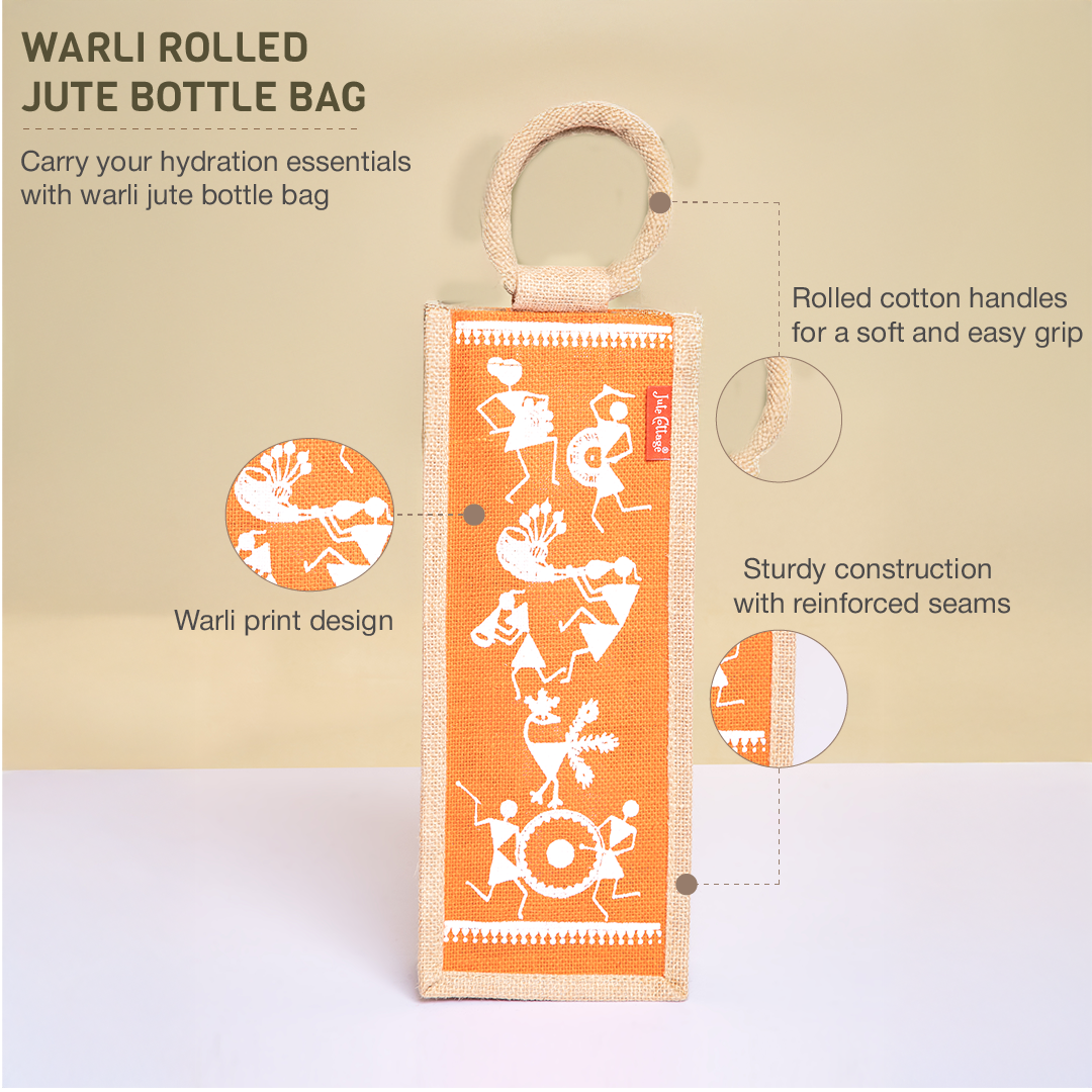 Warli Print Jute Bottle Bag