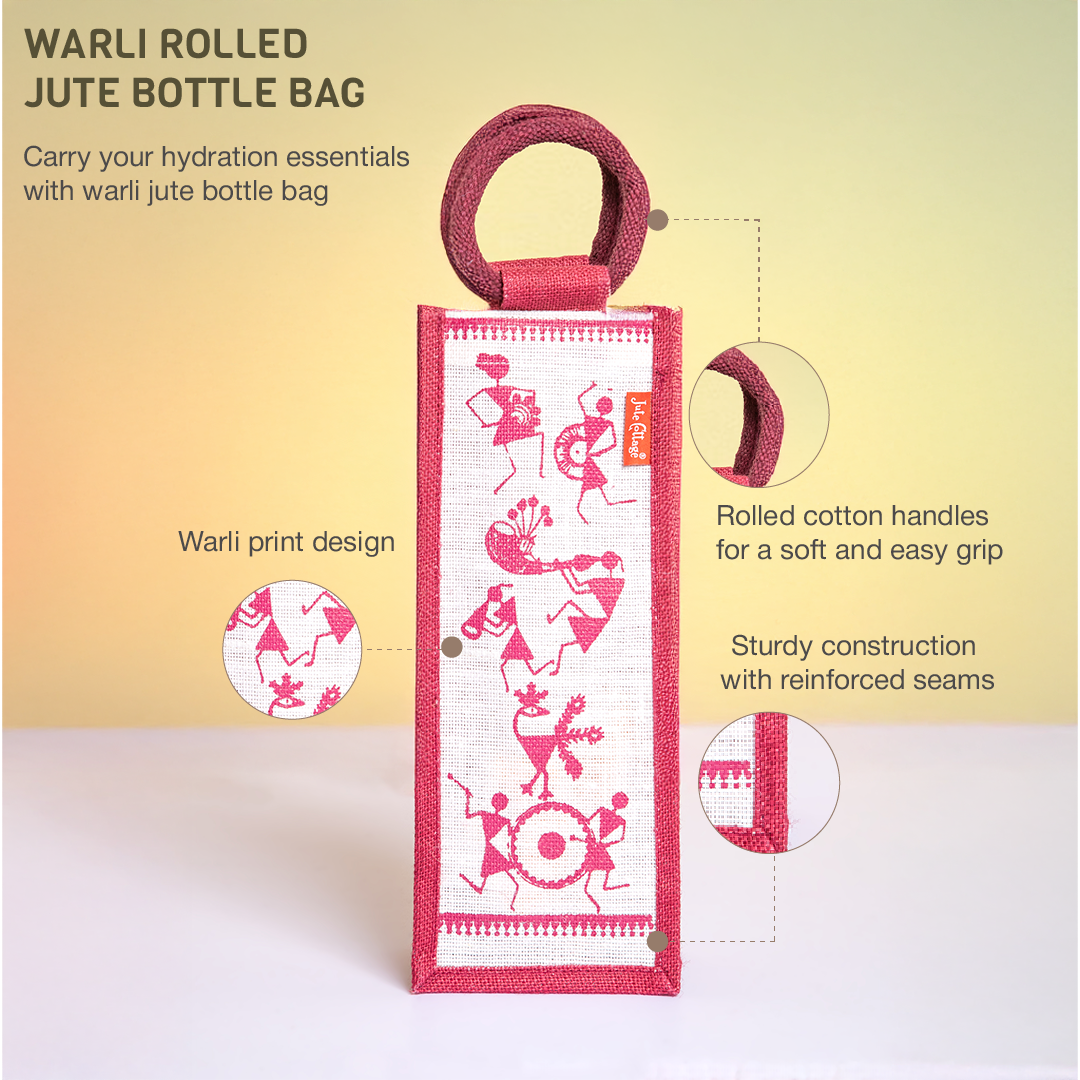 Warli Print Jute Bottle Bag