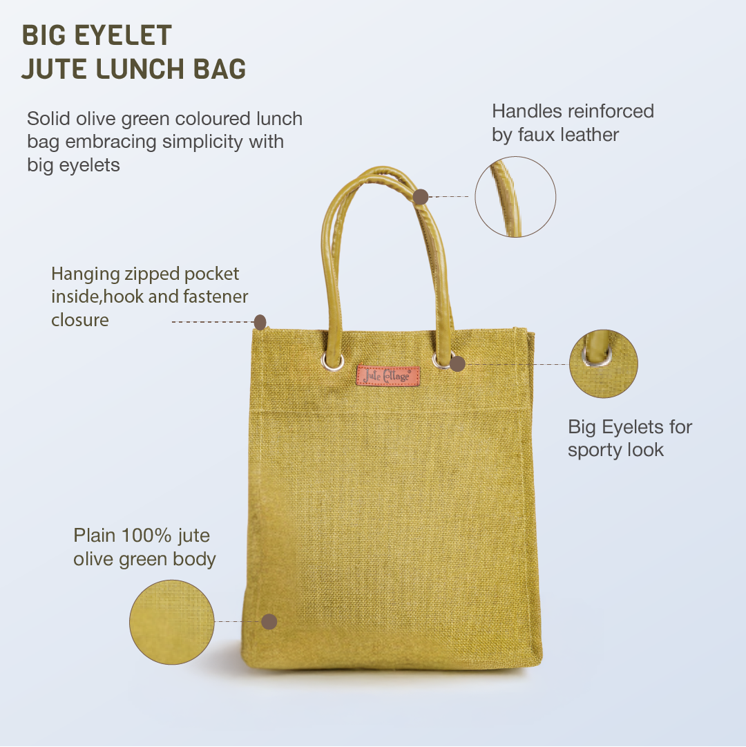 Big Eyelet Jute Lunch Bag Large