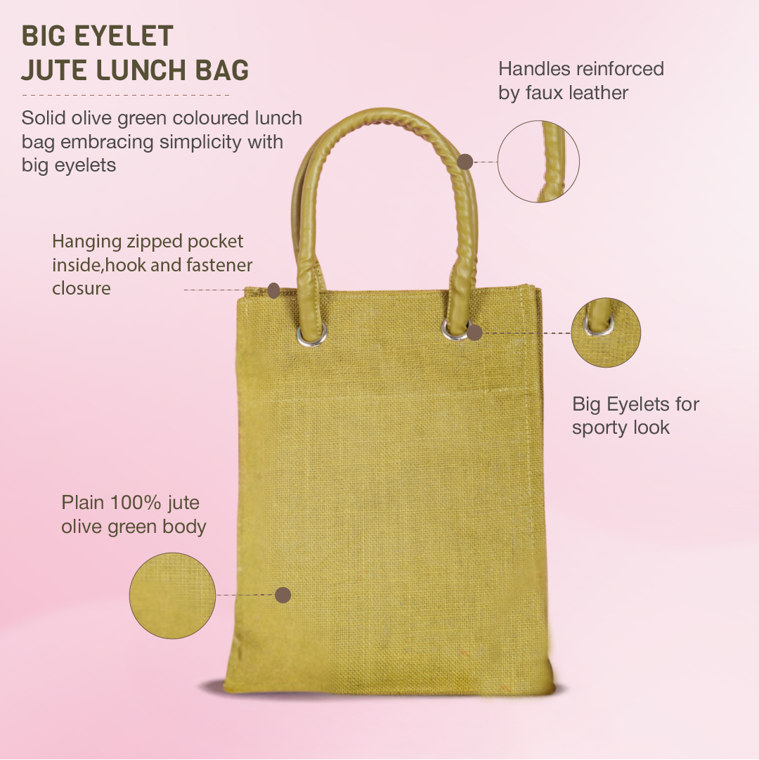 Big Eyelet Jute Lunch Bag