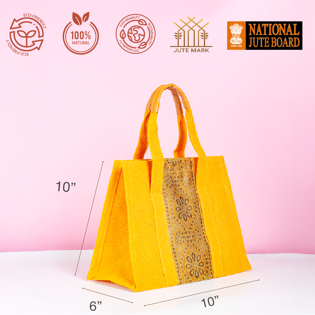 Vertical Lace Jute Lunch Bag with Zipper