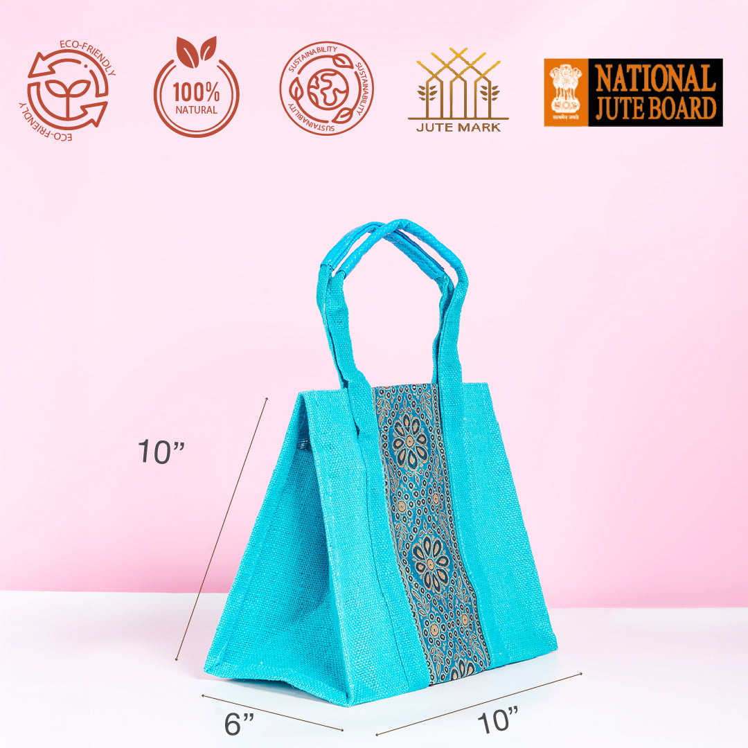 Vertical Lace Jute Lunch Bag with Zipper