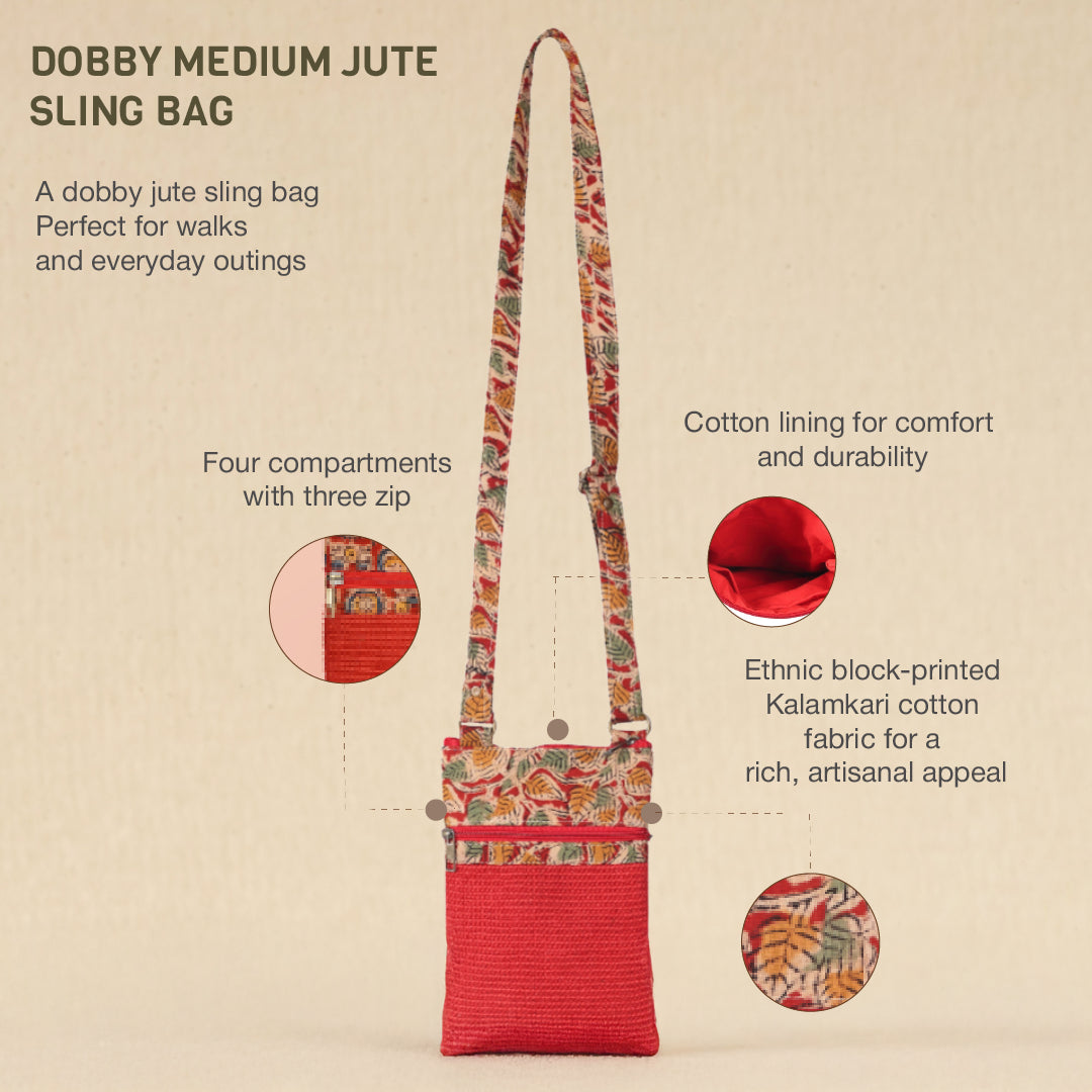 Dobby Kalamkari Jute Sling Bag Medium