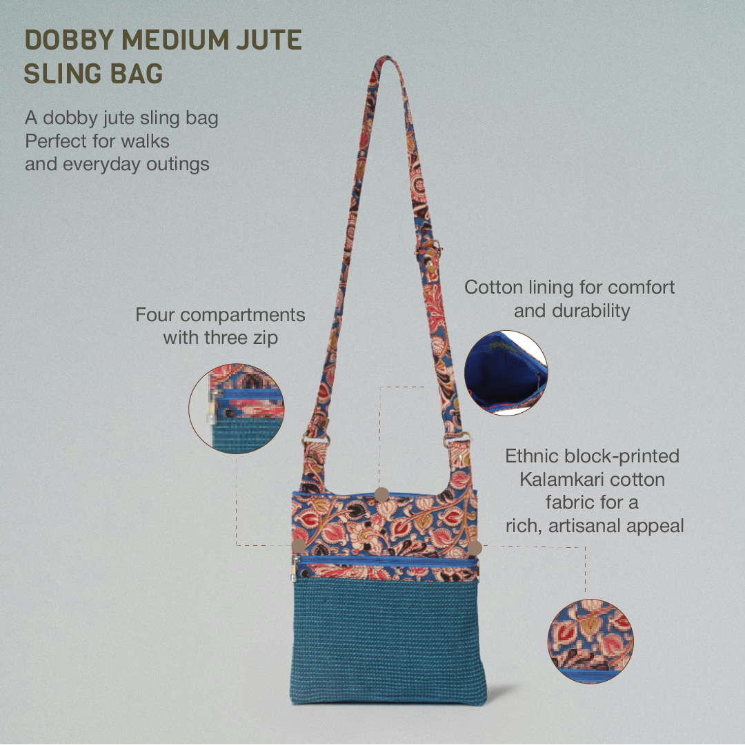 Dobby Kalamkari Jute Sling Bag Medium