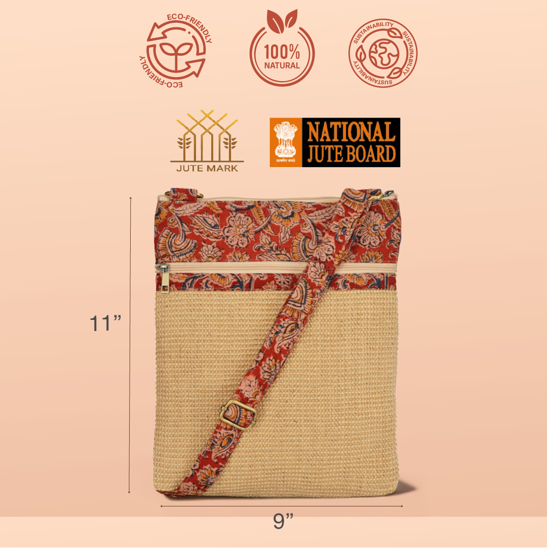 Dobby Kalamkari Jute Sling Bag Medium