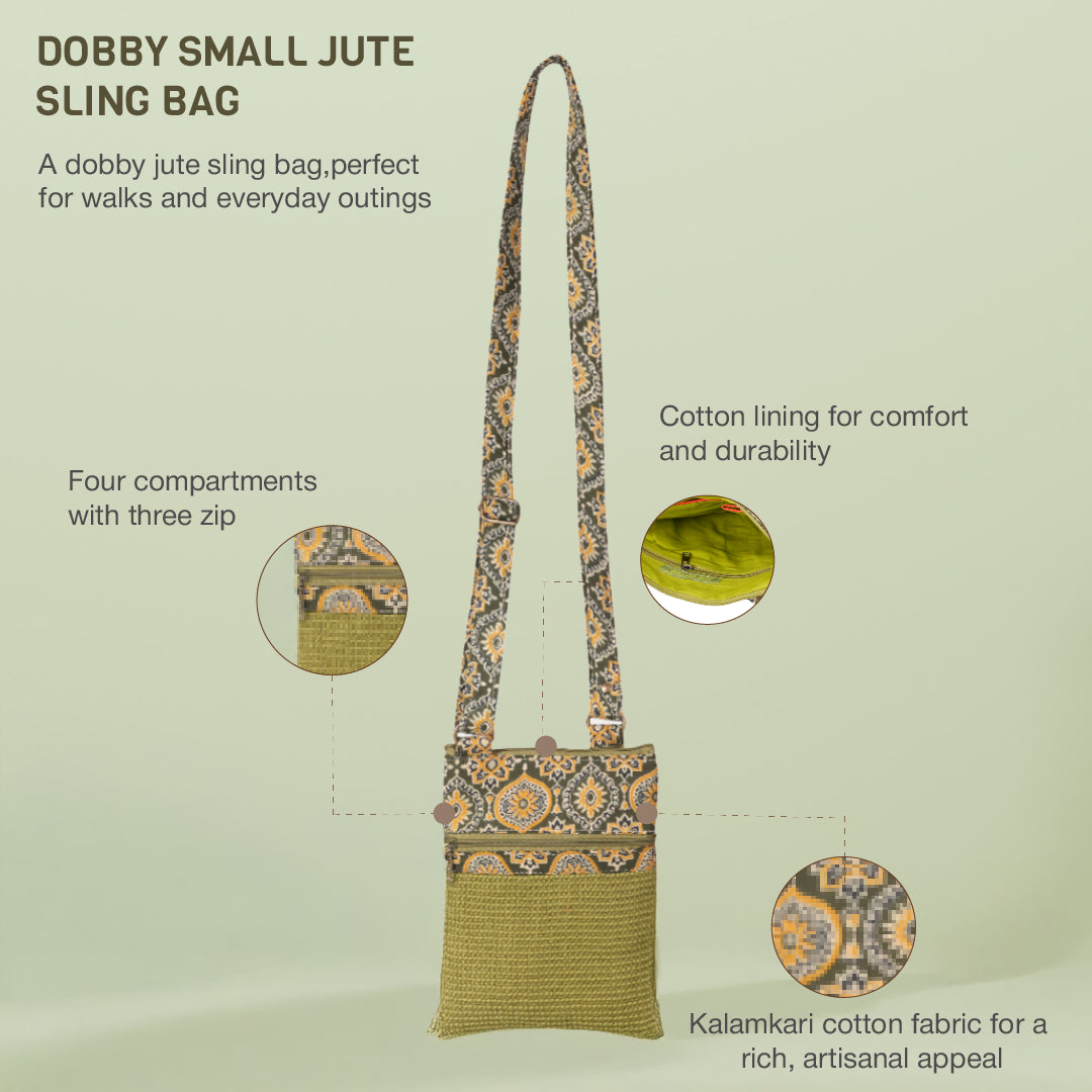 Dobby Kalamkari Jute Sling Bag Medium