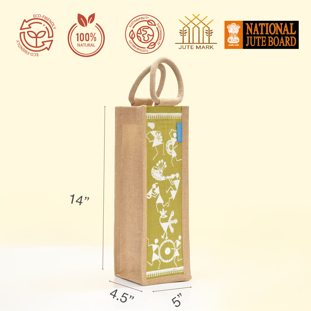 Warli Print Jute Bottle Bag