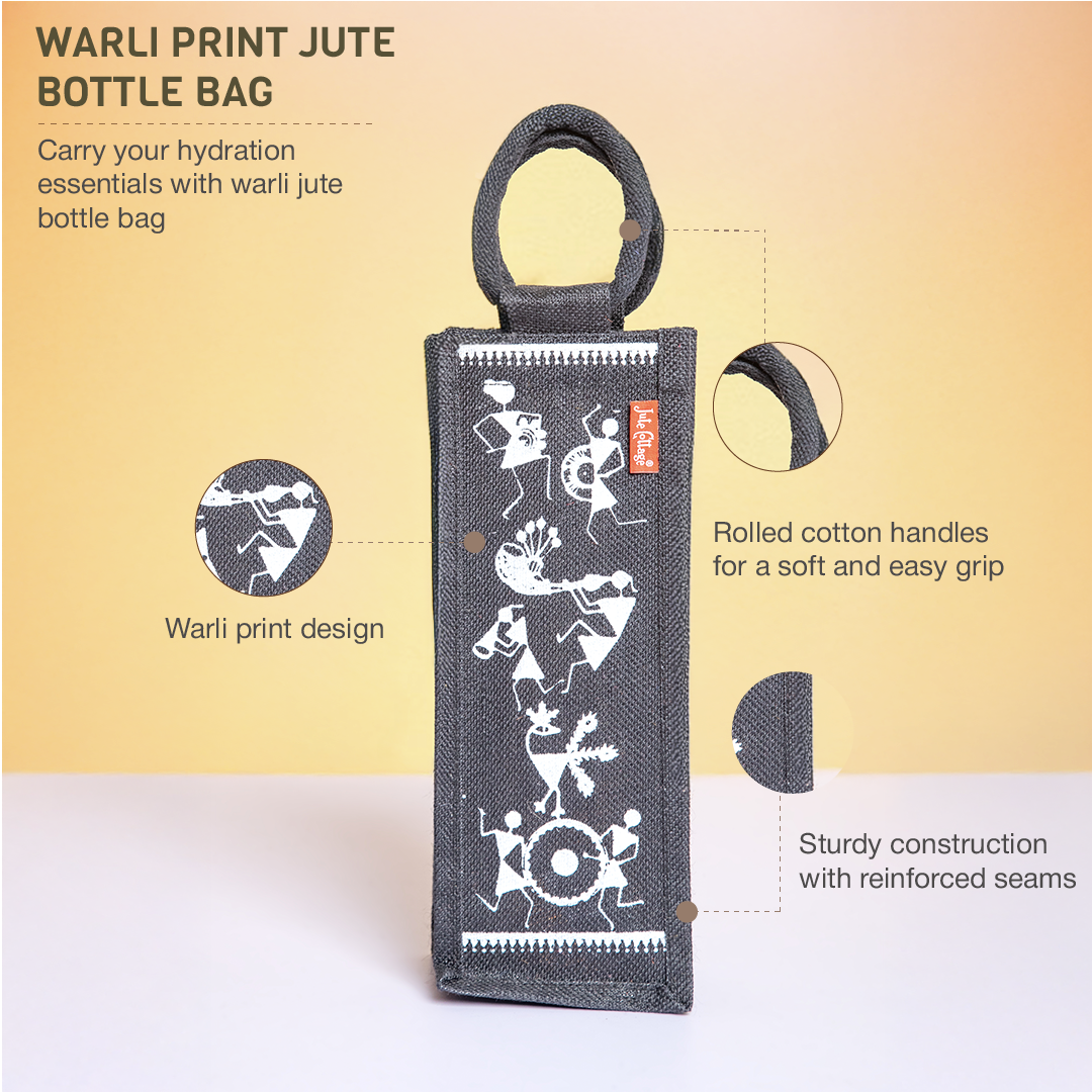 Warli Print Jute Bottle Bag