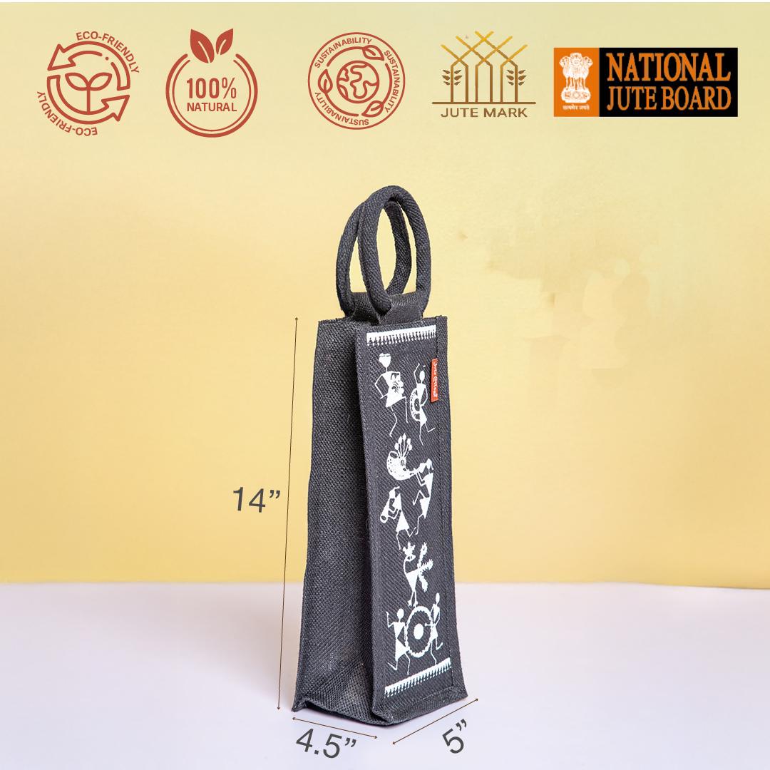 Warli Print Jute Bottle Bag